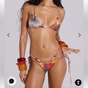 Jaded London Jurema Bikini Set Cut Out Beaded Top & Bottoms Sz 0 NWT NEW Revolve